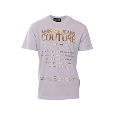 Versace Jeans Couture T-shirt Bianca da Uomo con logo stampato dorato nella parte anteriore