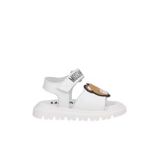 Moschino Sandalo bianco unisex in pelle con Patch frontale Teddy
