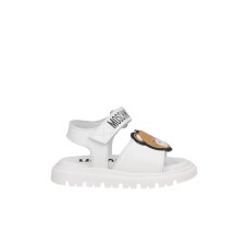 Moschino Sandalo bianco bimba in pelle con Patch frontale Teddy