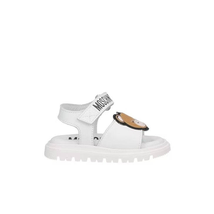 Moschino Sandalo bianco unisex in pelle con Patch frontale Teddy