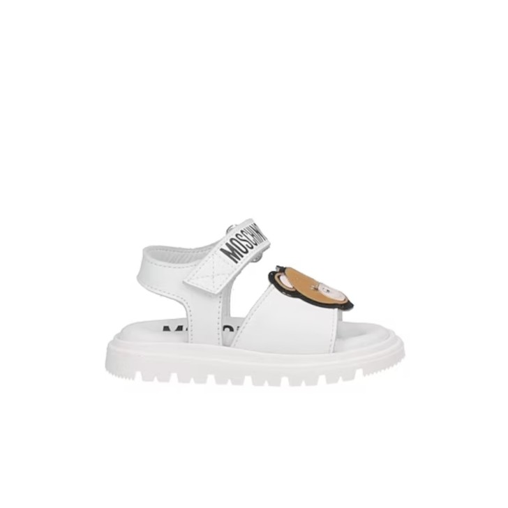 Moschino Sandalo bianco bimba in pelle con Patch frontale Teddy