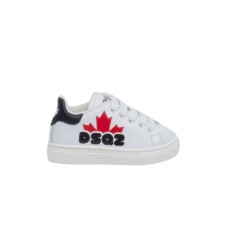 DSQUARED2 HALF LEAF LOGO PRINT BOXER SNEAKERS LACE UP WHITE/BLACK