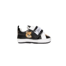 MOSCHINO TEDDY ALL OVER PRINT & EMBROIDERED LOGO NEWBORN SNEAKERS STRAP BLACK/WHITE