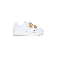 MOSCHINO DOUBLE LETTERING LOGO LOW SNEAKERS STRAP - Colore: WHITE/GOLD