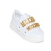 MOSCHINO DOUBLE LETTERING LOGO LOW SNEAKERS STRAP - Colore: WHITE/GOLD