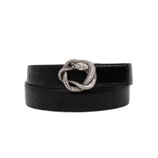 Just Cavalli Cintura nera in vetello effetto pitonato con palla logo iconic snake argento 