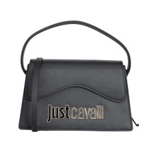 Just Cavalli Borsa a mano in saffiano nero con tracolla regolabile estraibile e logo lettering