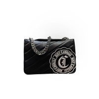 Just Cavalli Borsa Nera trapuntata con maxi logo gommato con manico in catena e tracolla estraibile 