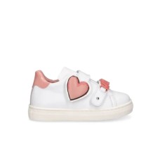 MOSCHINO SNEAKERS BIANCHE CON PATCH CUORE PINK E LOGO LETTERING IN METALLO PINK