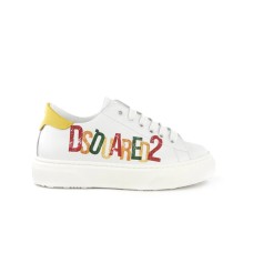 DSQUARED2 SNEAKERS IN LEATHER WHITE CON LOGO LETTERING MULTICOLOR