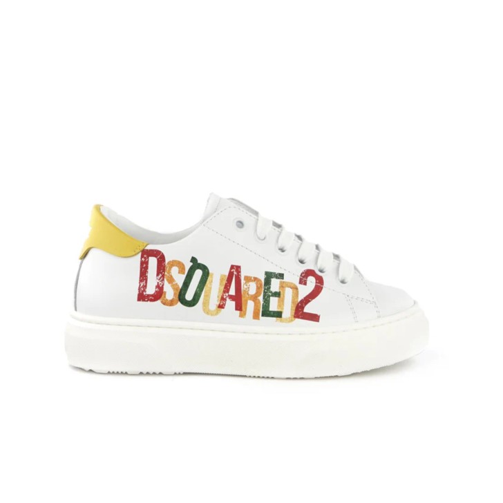 DSQUARED2 SNEAKERS IN LEATHER WHITE CON LOGO LETTERING MULTICOLOR
