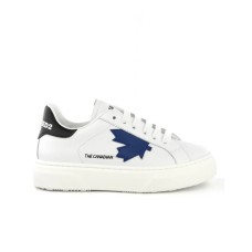 DSQUARED2 SNEAKER IN LEATHER WHITE CON PATCH BLUETTE E LOGO LETTERING BLACK LATERALE
