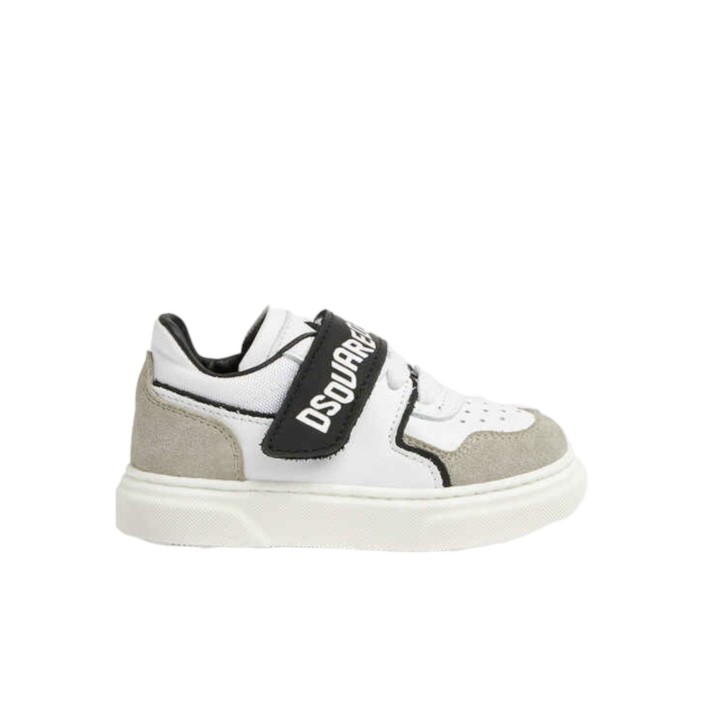 DSQUARED2 SNEAKER IN LEATHER WHITE BACK E SUEDE GREY CON LOGO LETTERING