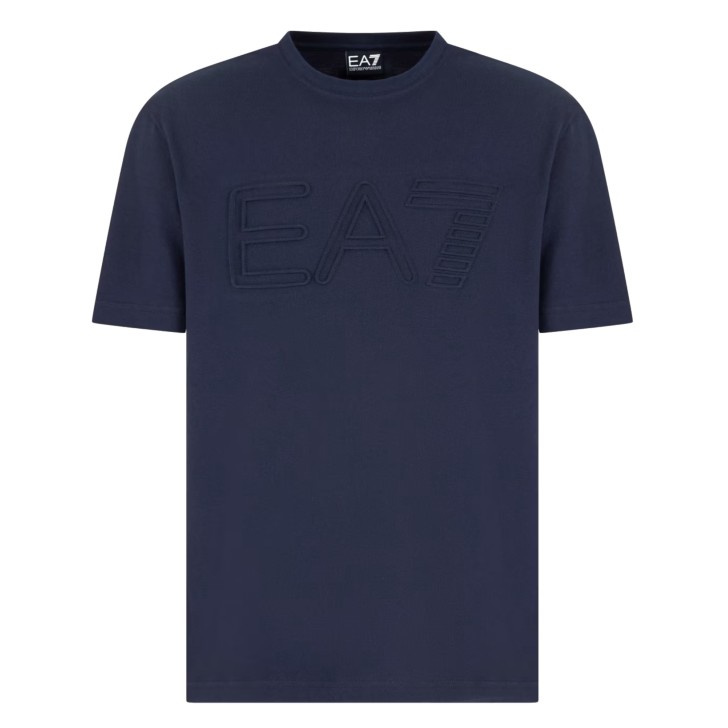 EA7 EMPORIO ARMANI T-SHIRT A MANICA CORTA REGULAR FIT BLUE IN JERSEY DI COTONE ORGANICO E MAXI LOGO SERIES