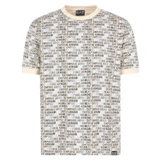 EA7 EMPORIO ARMANI T-SHIRT A MANICA CORTA IN JERSEY DI COTONE REGULAR FIT BEIGE CON STAMPA MONOGRAM LOGO LETTERING ALL OVER	