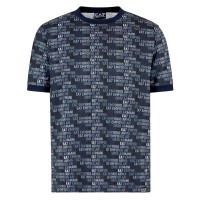EA7 EMPORIO ARMANI T-SHIRT A MANICA CORTA IN JERSEY DI COTONE REGULAR FIT BLUE CON STAMPA MONOGRAM LOGO LETTERING ALL OVER
