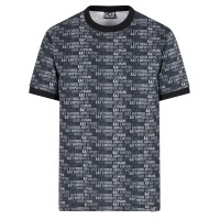 EA7 EMPORIO ARMANI T-SHIRT A MANICA CORTA IN JERSEY DI COTONE REGULAR FIT BLACK CON STAMPA MONOGRAM LOGO LETTERING ALL OVER	