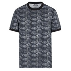 EA7 EMPORIO ARMANI T-SHIRT A MANICA CORTA IN JERSEY DI COTONE REGULAR FIT BLACK CON STAMPA MONOGRAM LOGO LETTERING ALL OVER	