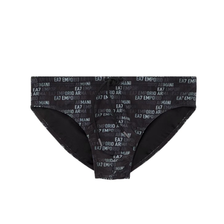 EA7 EMPORIO ARMANI SLIP DA MARE NERO DA UOMO CON STAMPA MONOGRAM 