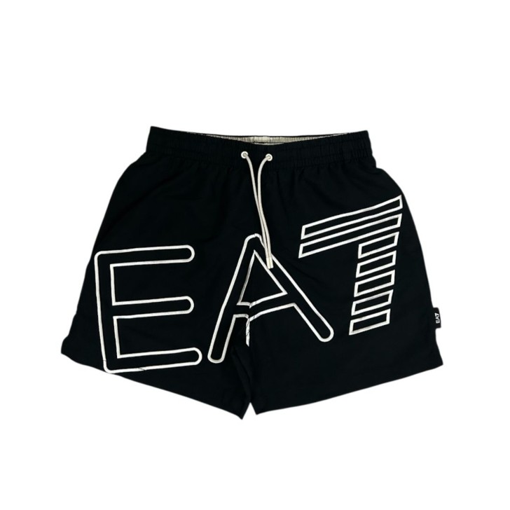 EA7 EMPORIO ARMANI BOXER DA MARE NERO DA UOMO CON LOGO RICAMATO 