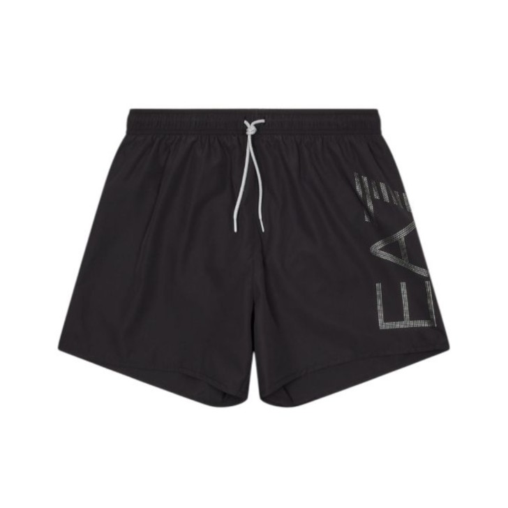 EA7 EMPORIO ARMANI BOXER DA MARE NERO DA UOMO CON LOGO LETTERING ARGENTO 