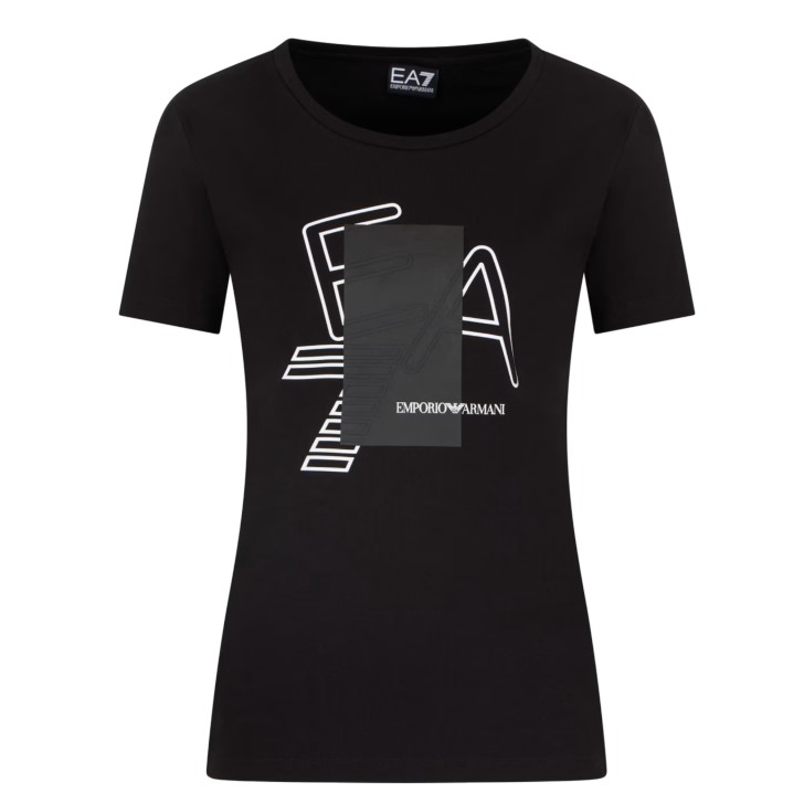 EA7 EMPORIO ARMANI T-SHIRT GIROCOLLO A MANICA CORTA BLACK IN COTONE STRETCH LOGO SERIES