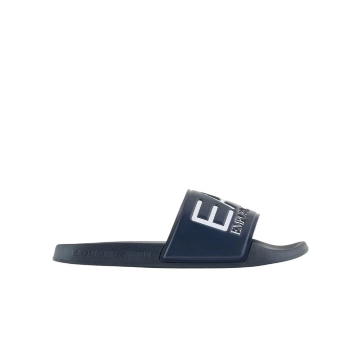EA7 EMPORIO ARMANI CIABATTA BLU DA UOMO CON LOGO LETTERING BIANCO 