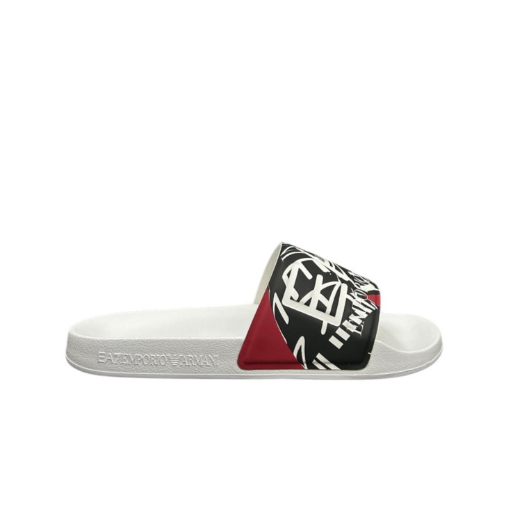 EA7 EMPORIO ARMANI CIABATTA DA UOMO BIANCA CON STAMPA ALL OVER