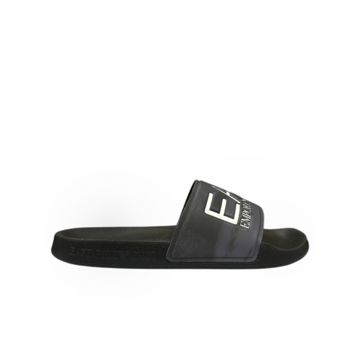 EA7 EMPORIO ARMANI CIABATTA DA UOMO BLU CON LOGO LETTERING BIANCO 