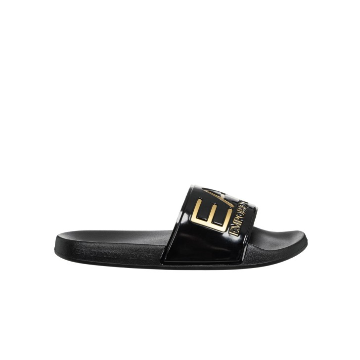 EA7 EMPORIO ARMANI CIABATTA NERA DA UOMO CON LOGO ORO 