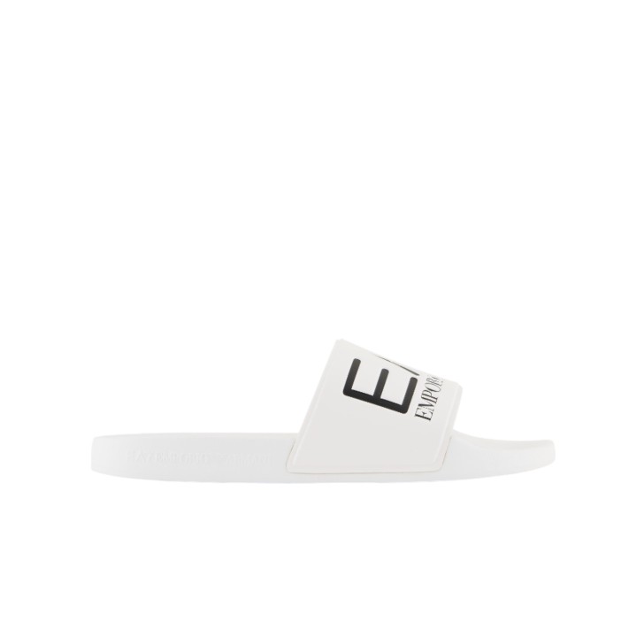 EA7 EMPORIO ARMANI CIABATTA DA UOMO BIANCA CON LOGO LETTERING NERO 