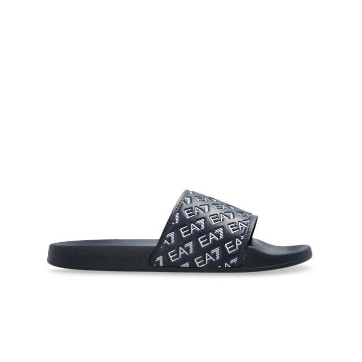 EA7 EMPORIO ARMANI CIABATTA DA UOMO BLU CON FASCIA INTERAMENTE LOGATA 