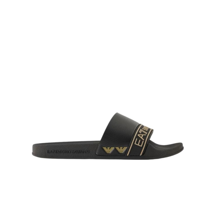 EA7 EMPORIO ARMANI CIABATTA DA UOMO NERA CON LOG LETTERING ORO 