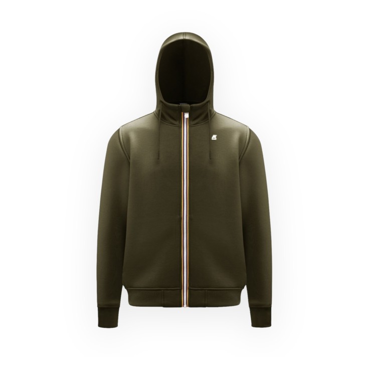 K-way Felpa verda da uomo con zip e cappuccio 
