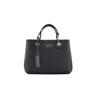 Emporio Armani Borsa a mano MyEA Bag Small Blu Navy stampa cervo con tracolla in nastro con logo lettering All Over regolabile, estraibile