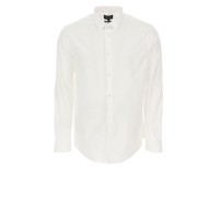 EMPORIO ARMANI SHIRT WHITE A MANICA LUNGA CON LOGO AQUILA RICAMATO TONO SU TONO