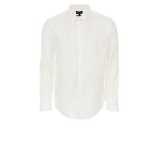 EMPORIO ARMANI SHIRT WHITE A MANICA LUNGA CON LOGO AQUILA RICAMATO TONO SU TONO