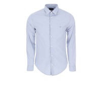 EMPORIO ARMANI SHIRT AZZURRA IN COTONE CON LOGO AQUILA RICAMATO