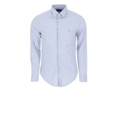 EMPORIO ARMANI SHIRT AZZURRA IN COTONE CON LOGO AQUILA RICAMATO