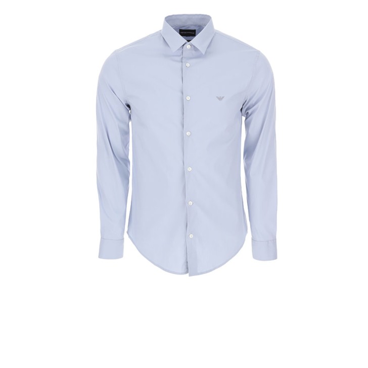 EMPORIO ARMANI SHIRT AZZURRA IN COTONE CON LOGO AQUILA RICAMATO