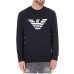 EMPORIO ARMANI FELPA BLU NAVY IN MISTO MODAL CON MAXI STAMPA LOGO AQUILA WHITE