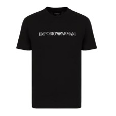 Emporio Armani T-Shirt Nera a manica corta in jersey Pima con logo lettering stampato