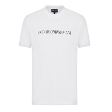 Emporio Armani T-Shirt Bianca a manica corta in jersey Pima con logo lettering stampato