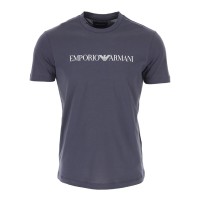 EMPORIO ARMANI T-SHIRT A MANICA CORTA GREY IN JERSEY PIMA CON STAMPA LOGO LETTERING WHITE