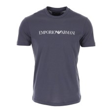 Emporio Armani T-Shirt Grigia a manica corta in jersey Pima con logo lettering stampato
