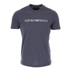 EMPORIO ARMANI T-SHIRT A MANICA CORTA GREY IN JERSEY PIMA CON STAMPA LOGO LETTERING WHITE
