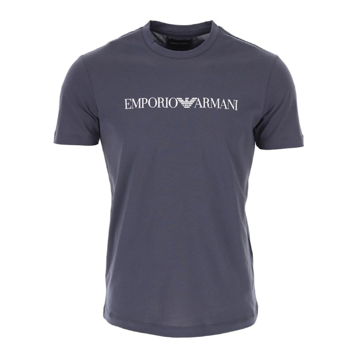 EMPORIO ARMANI T-SHIRT A MANICA CORTA GREY IN JERSEY PIMA CON STAMPA LOGO LETTERING WHITE