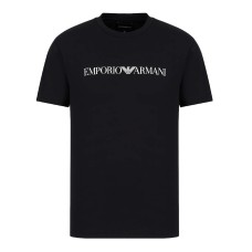 Emporio Armani T-Shirt Blu Navy a manica corta in jersey Pima con logo lettering stampato