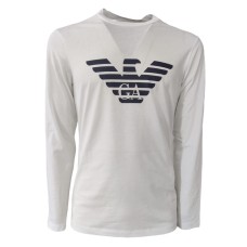 Emporio Armani T-Shirt bianca in cotone a manica lunga con maxi logo Aquila stampato