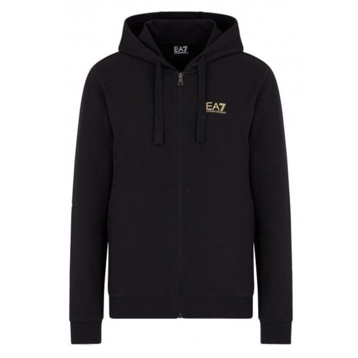 EA7 Emporio Armani felpa nera e oro con zip e cappuccio